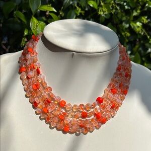 Mid-20th Century Five Strands Orange Glass Beaded Necklace